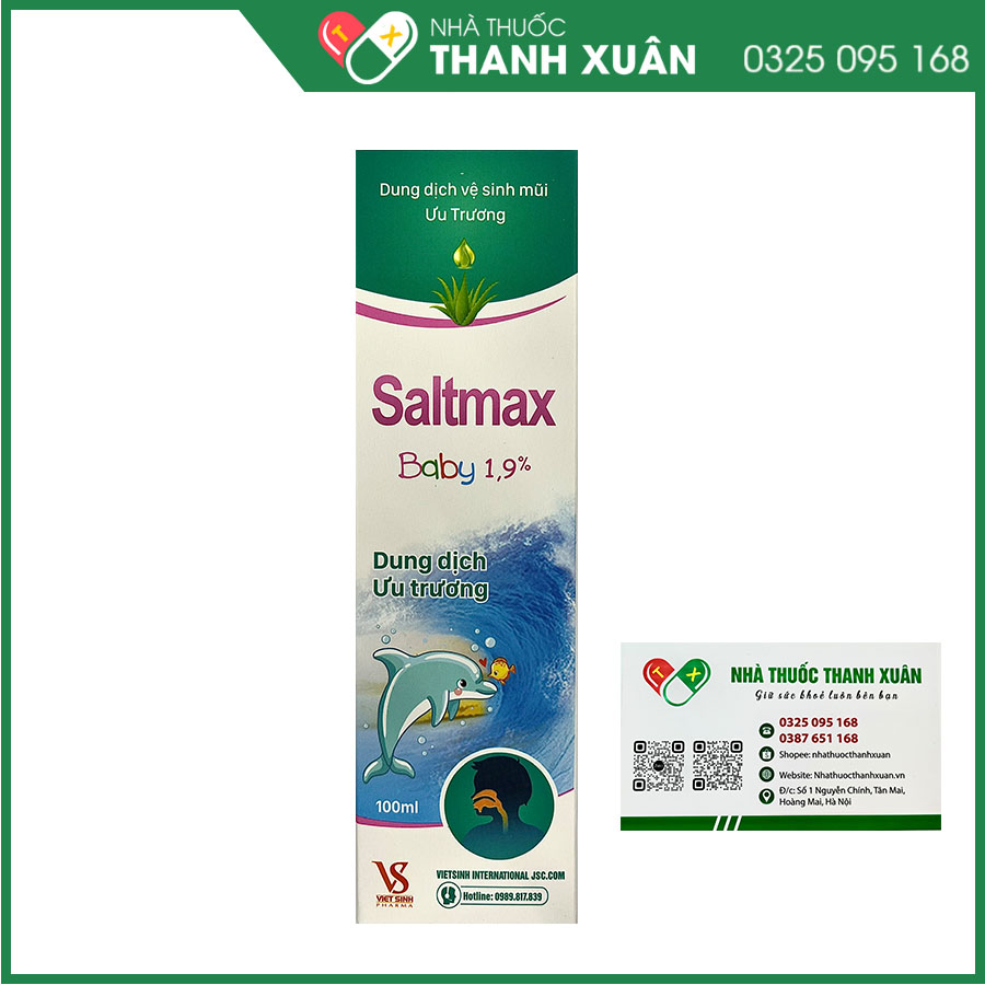 Dung dịch xịt mũi Ưu Trương Saltmax Baby 1,9% giúp hỗ trợ giảm ngạt trong viêm mũi, viêm xoang